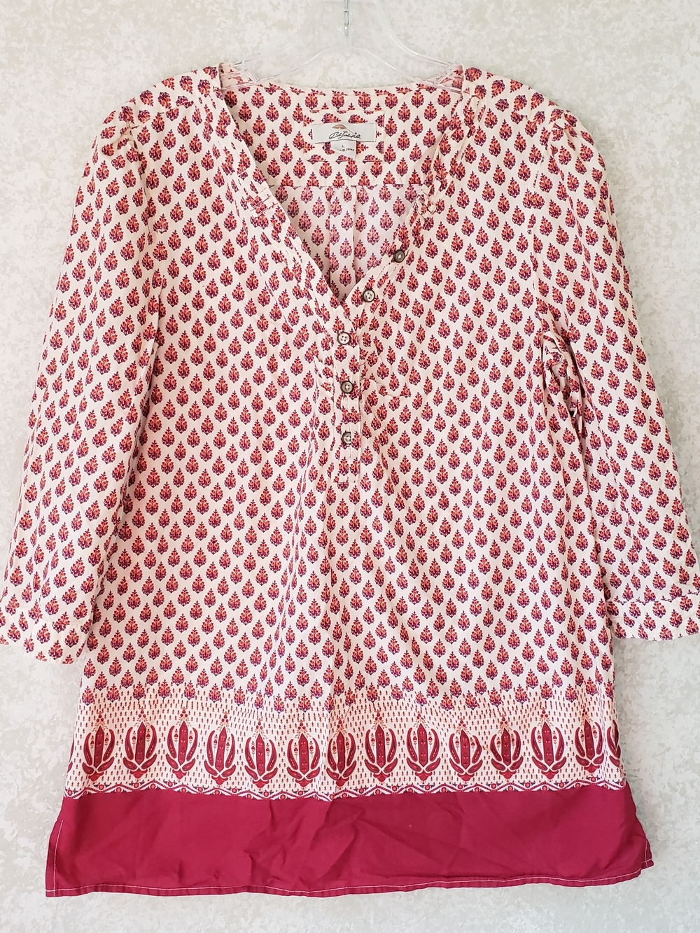Bob Timberlake Ivory & Raspberry Printed Tunic Top Large Cotton  Summer Light